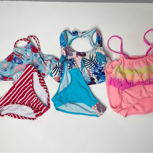 Lot of 3 Girls Swimsuits Two Piece Sets Size M 7/8 Cat & Jack Wonder Nation - Picture 1 of 10